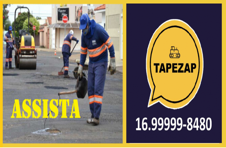 Na foto, uma ilustração com o telefone para informar e solicitar o serviço de tapa buracos realizado pela EMDEF. (16) 99999-8480 e com o convite 