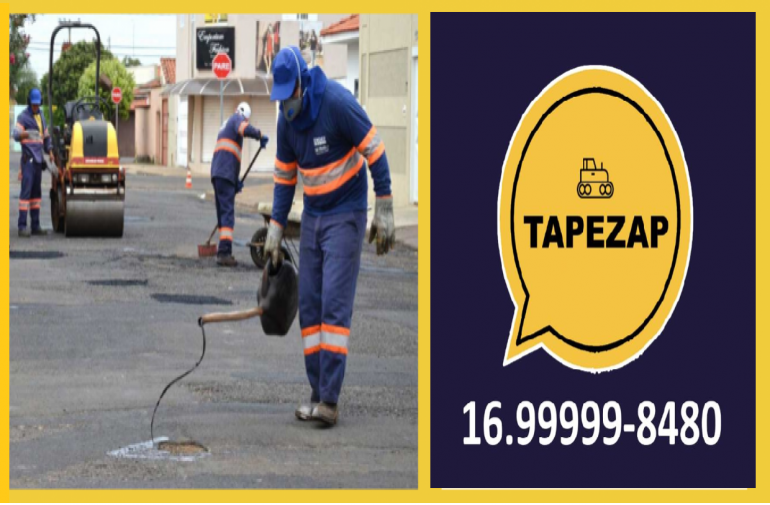 Na foto, uma ilustração com o telefone para informar e solicitar o serviço de tapa buracos realizado pela EMDEF. (16) 99999-8480