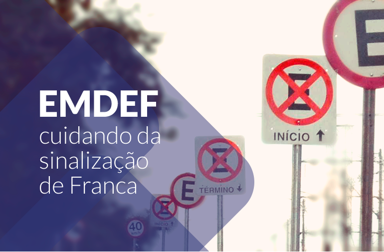 Fotos de placas de trânsito. A imagem ilustra a chamada para conteúdo informativo sobre o trabalho de manutenção da sinalização de transito  que a EMDEF realiza.